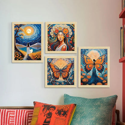 ArtX Paper Women Self Love Butterfly Art Paintings BohoWomen-SO4-01 with Frame Set of 4