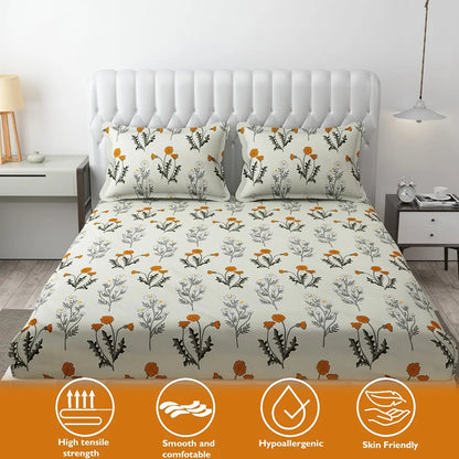 Fresh From Loom Fitted King Size Bedsheet Set Anti Fade 240 TC 2 Pillow Covers Pink Floral Design