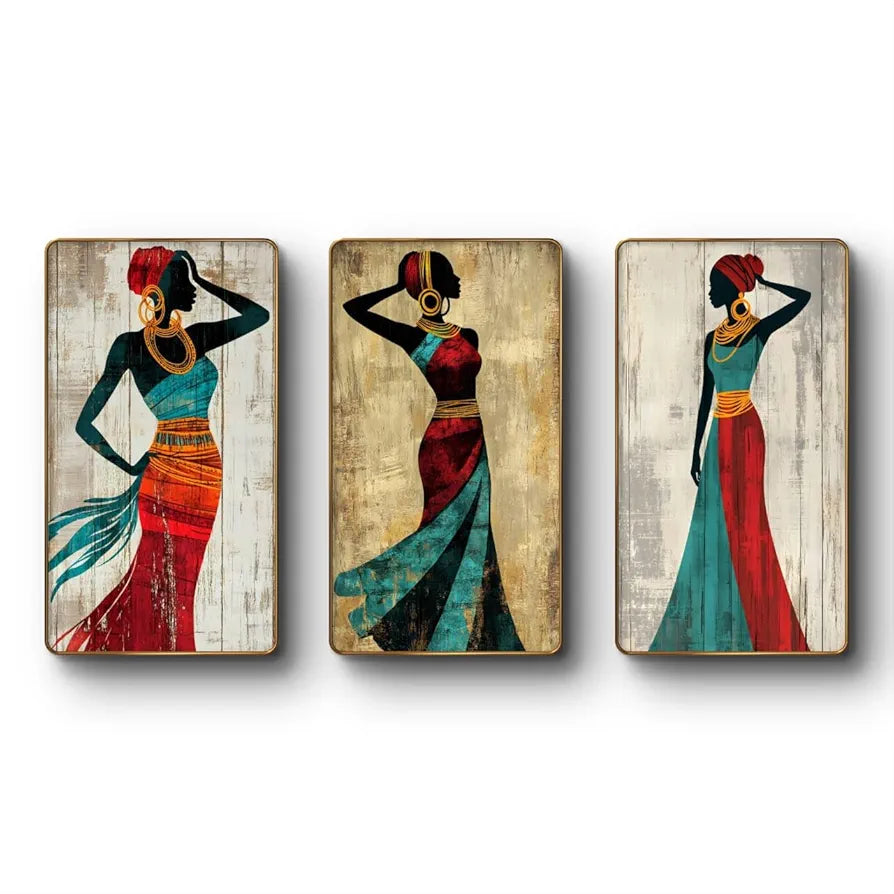 Livin'luxe Set of 3 Modern Art Madhubani Painting Premium Golden Framed Wall Paintings SG19