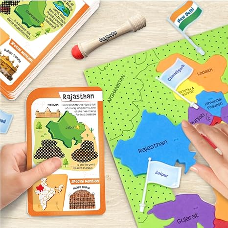 Imagimake Mapology India Map with Flash Card Swipe & Reveal Card Game Educational Toys