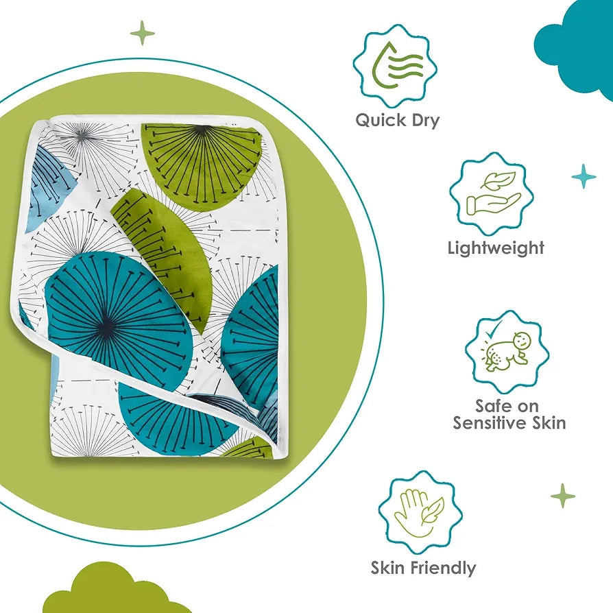 Divine Casa Floret 100% Cotton Single Kids Dohar 120 GSM Soft & Lightweight Throw Blanket Colour Aqua