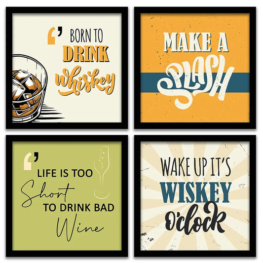 Kotart Born to Drink Framed Wall Posters for Bar Kitchen Restaurant Set of 4