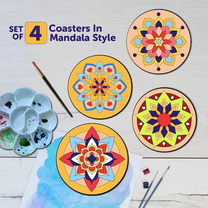 Mini Leaves Diwali Rangoli Mandala Kit | Mandala Art and Craft Kit for Girls 9-12 | Set of 4 With Painting Colors