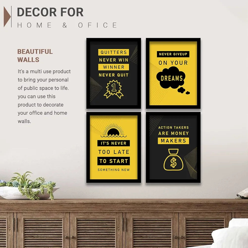 Kotart Quitters Never Win Motivational Quotes Posters with Frame