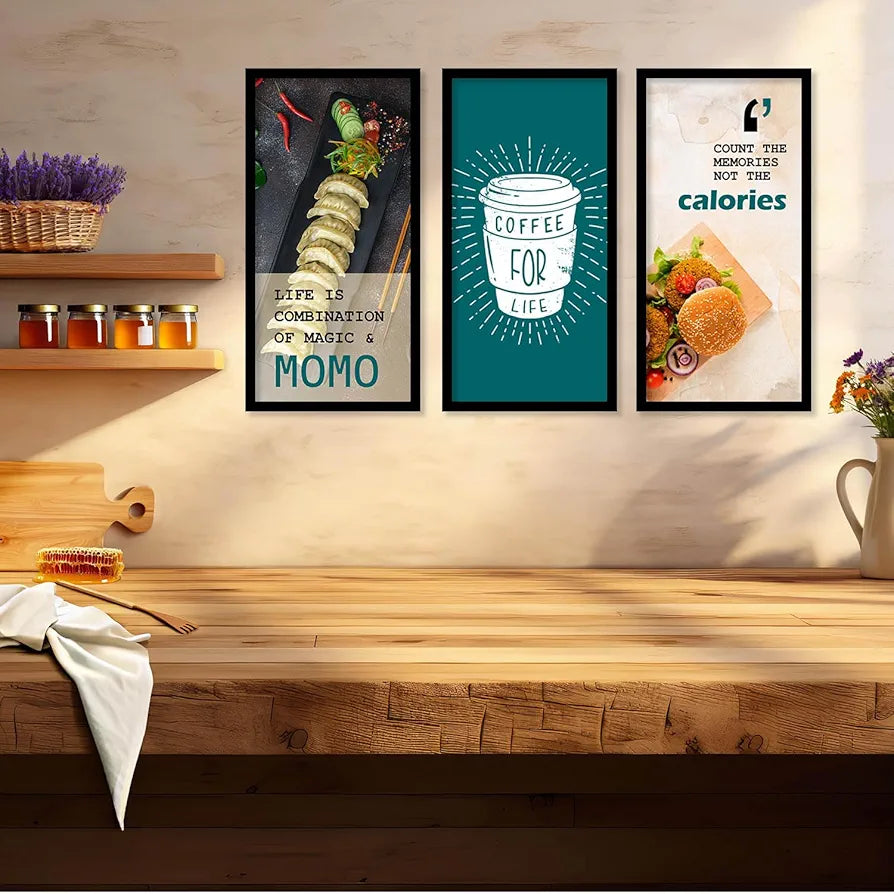 Kotart Quotes Posters with Frame for Restaurant Wall Decoration Momo Set of 3
