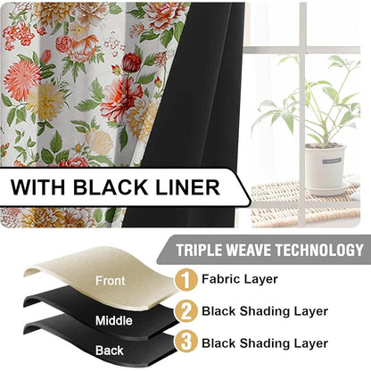 Cloth Fusion Blackout Printed Premium Door Curtains 7 Feet Long Set of 2 Lush Blooms