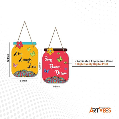 Artvibes Motivational Quotes Decorative Wall Art Wooden Wall Hanging for Living Room | Set of 2