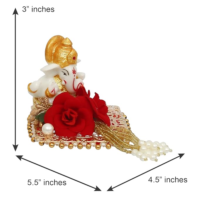 Ecraftindia Resin Lord Ganesha Idol on Decorative Plate | Ganesha Idol for Home Decor Car Dashboard