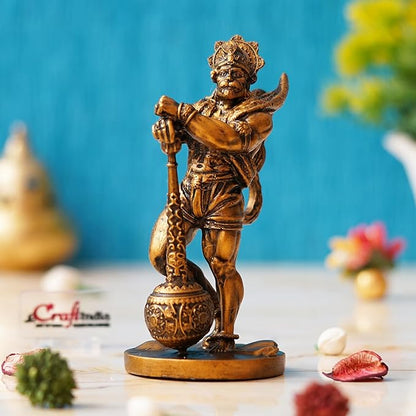 Ecraftindia Golden Polyresin Handcrafted Standing Lord Hanuman Idol With Gada/ Mace | Ideal for Hanuman Jayanti
