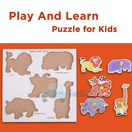 FunBlast Wooden Animals Educational Puzzle Toy and Colorful Learning Educational Board