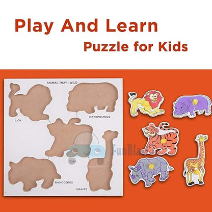 FunBlast Wooden Animals Educational Puzzle Toy and Colorful Learning Educational Board