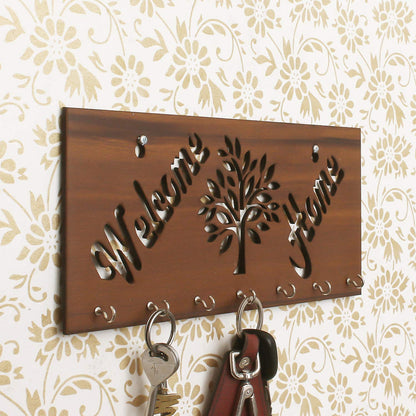 Ecraftindia Welcome Home Theme Wooden Key Holder With 7 Hooks