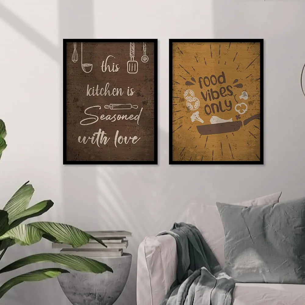 Kotart Food Vibese Only Restaurant Quotes Posters with Frame for Kitchen Wall Decoration