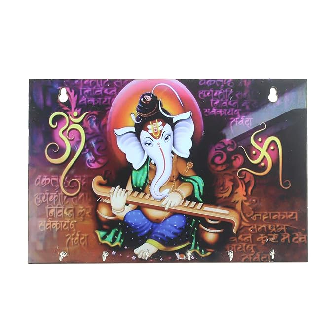 Ecraftindia Lord Ganesha Theme Wooden Key Holder With 6 Hooks