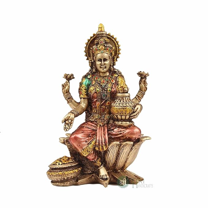 Indicast 7" Inch Cold Cast Resin Laxmi and Ganesh Showpiece Antique Home Decor and Gifting