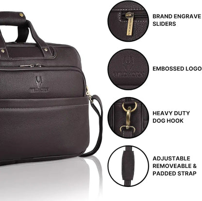 WildHorn Classic Leather 16 inch Laptop Messenger Bag for Men I Office Bags I Travel Bags I Carry Handles with Adjustable Strap 