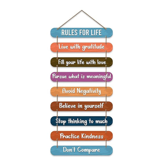 Artvibes Rules for Life Quotes Printed Mdf Wooden Wall Hanging | Modern Wall Decorative Accessories for Home Decoration