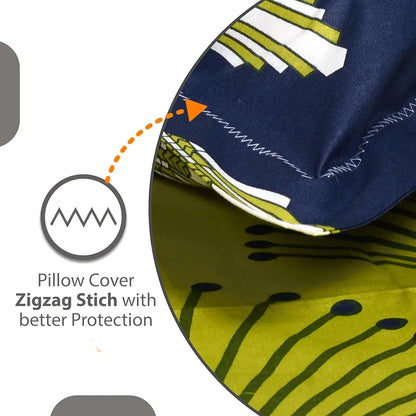 Divine Casa 144 TC 100% Cotton Bedsheet for Double Bed with 2 Pillow Cover Colour Olive Navy
