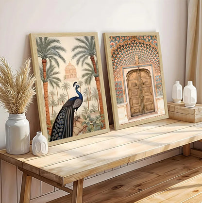 ArtX Paper Peacock Painting For Wall Vastu Madhubani Art Set of 2