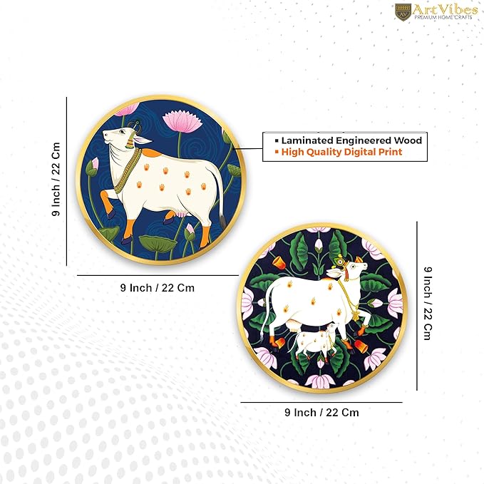 Artvibes Cow Round Shape Wooden Wall Hanging Decor
