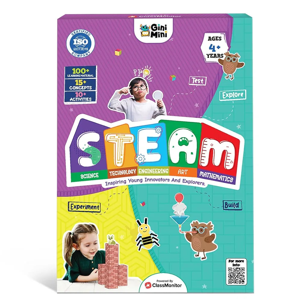 GiniMini STEAM Kit - 15+ Concepts, 10+ Activities, 100+ Materials - Science, Technology, Engineering, Art, Math Learning for Kids 4 5 6 Years