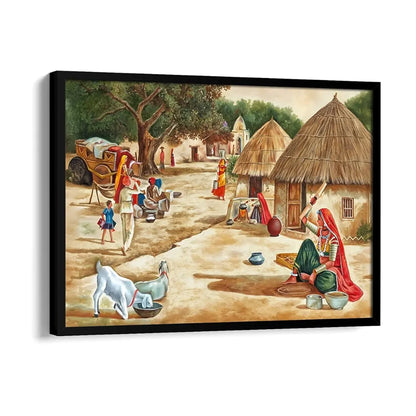 ArtX Paper Village Scene Painting Vastu Multicolor Nature