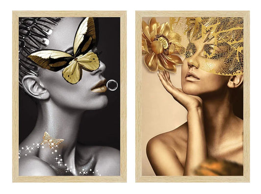 ArtX Paper Women Aesthetic Wall Decor Paintings with Frame AXII-20-GRL Set Of 2