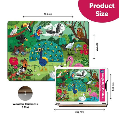 Mini Leaves 24 Piece Puzzle for Kids | Jungle Birds Wooden Jigsaw Floor Puzzle | Educational Toys for Kids