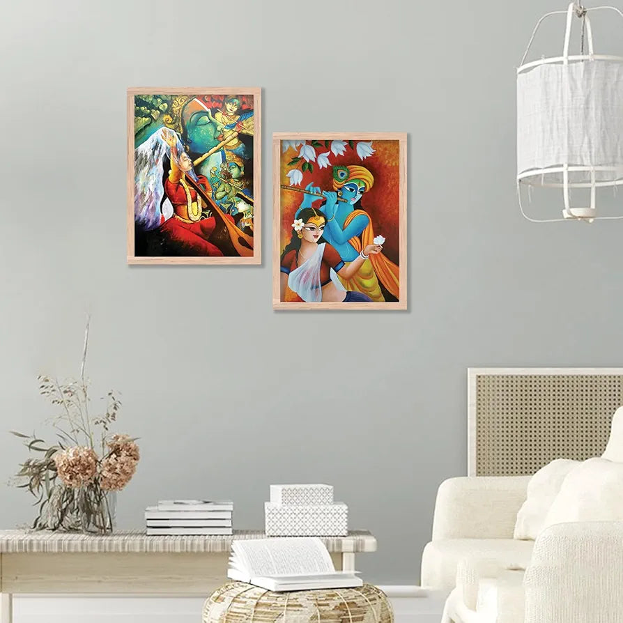 Kotart Radha Krishna Digital Painting with Frame for Home Decoration Pack of 2 Design05