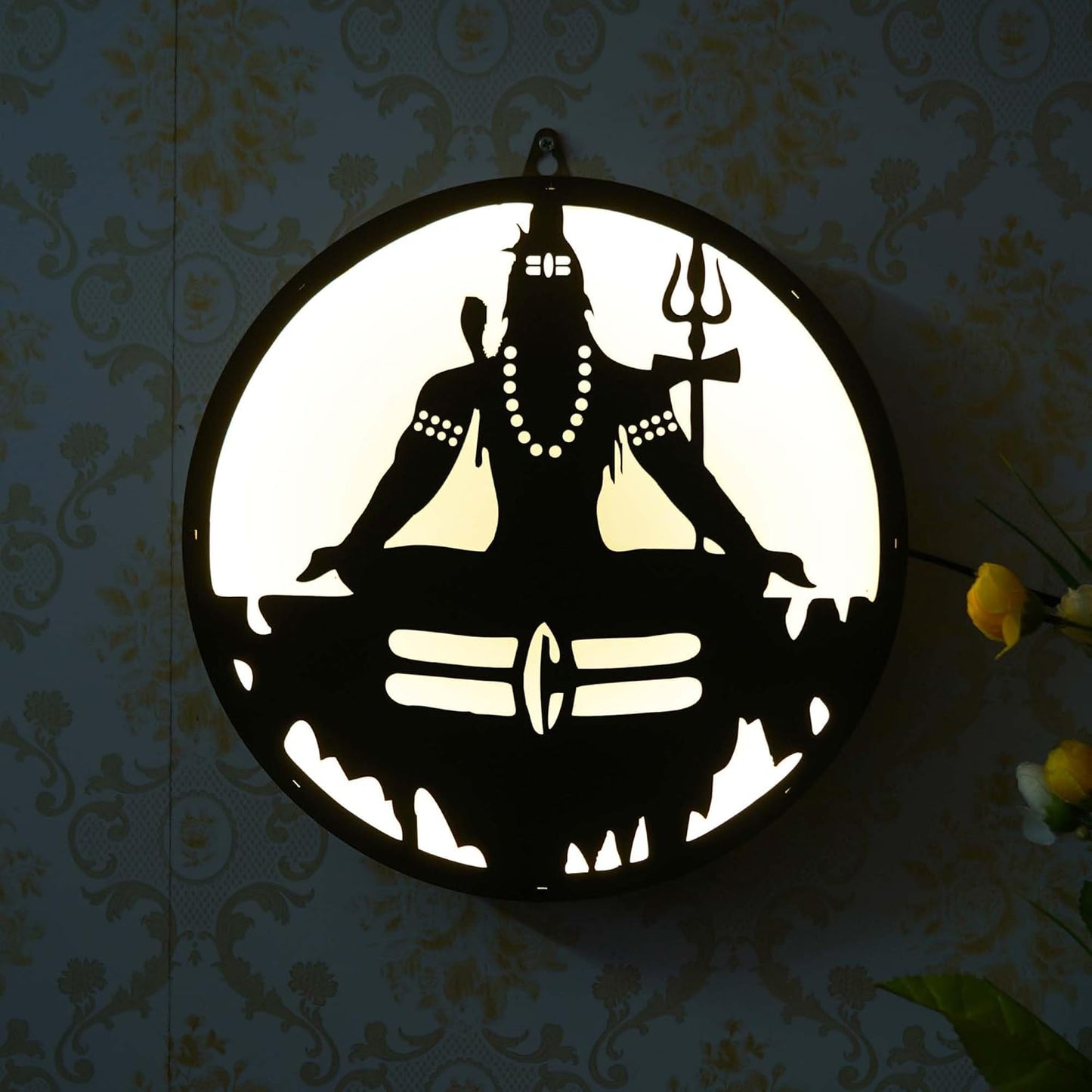 Ecraftindia Lord Shiva Wooden Cutout Led Light Lamp Decorative Wall Hanging for Home