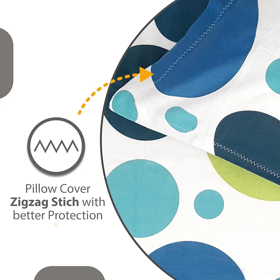 Divine Casa 144 TC 100% Cotton Single Bedsheet with 1 Pillow Cover Geometric Pattern Colour Blue Lagoon