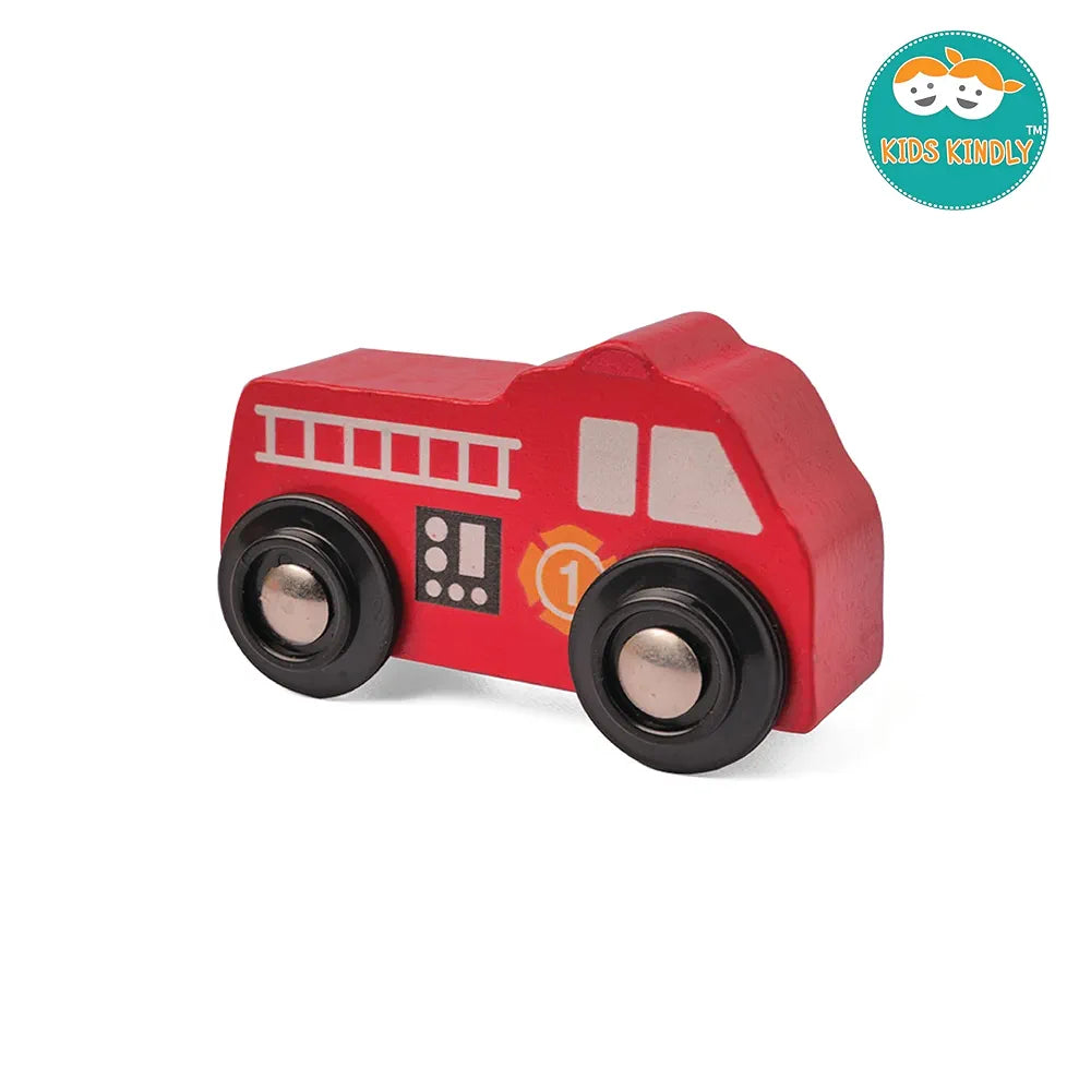KIDS KINDLY Mini Vehicle Wooden Toys - Age 3 & Set of 6 Ambulance Wooden Small Toys for Kids, Cars Set Classic Rescue & Construction Vehicles Driving Cars for Boys Girls Educational Plays