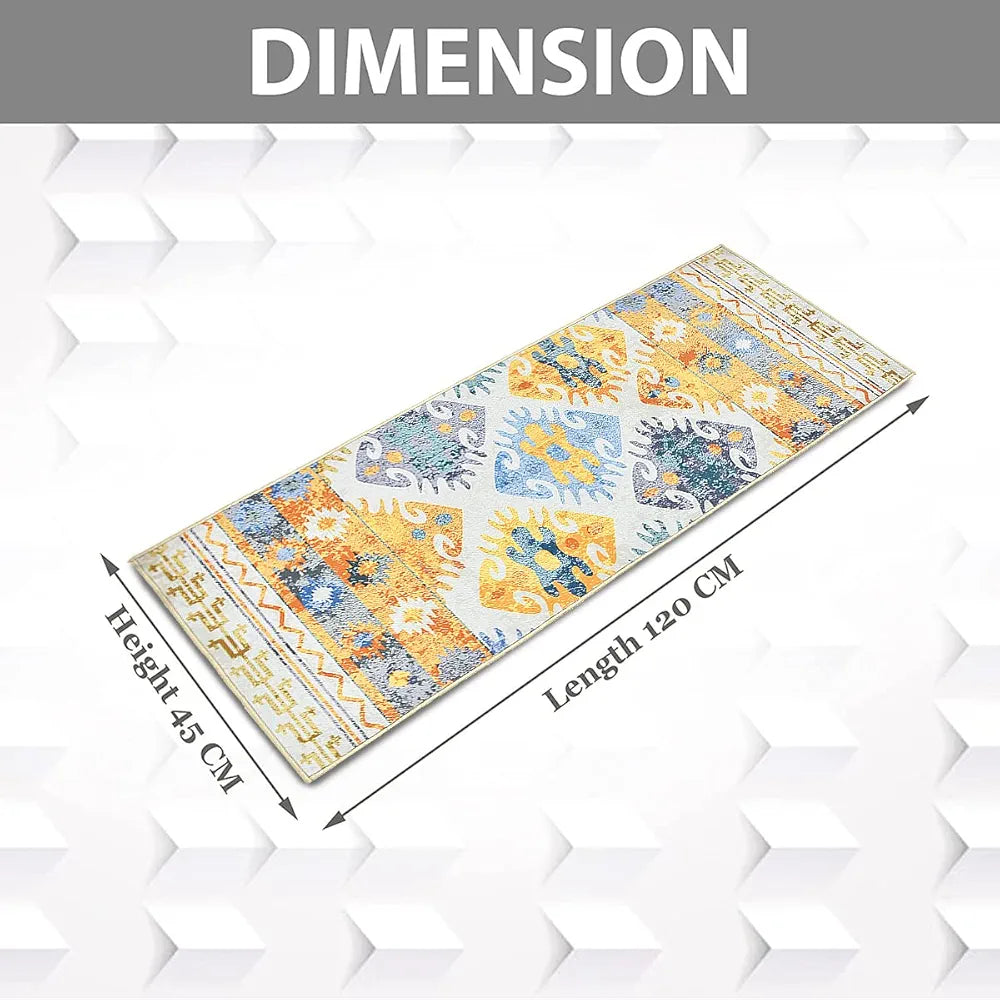 Ishro Home 3d Printed Bedside Runner Carpet Anti Skid For Home Kitchen Colour Classic Retro