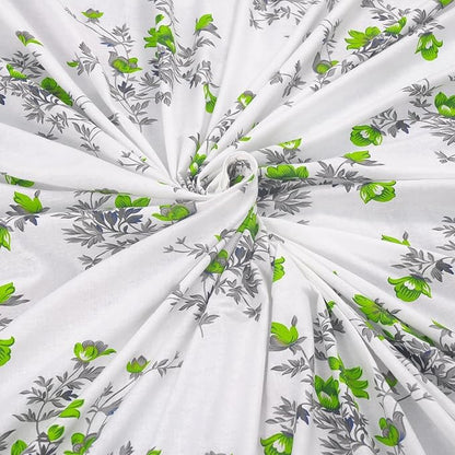 Huesland by Ahmedabad Cotton 144 TC Cotton Bedsheet for Double Bed King Size with 2 Pillow Covers | White, Green & Grey