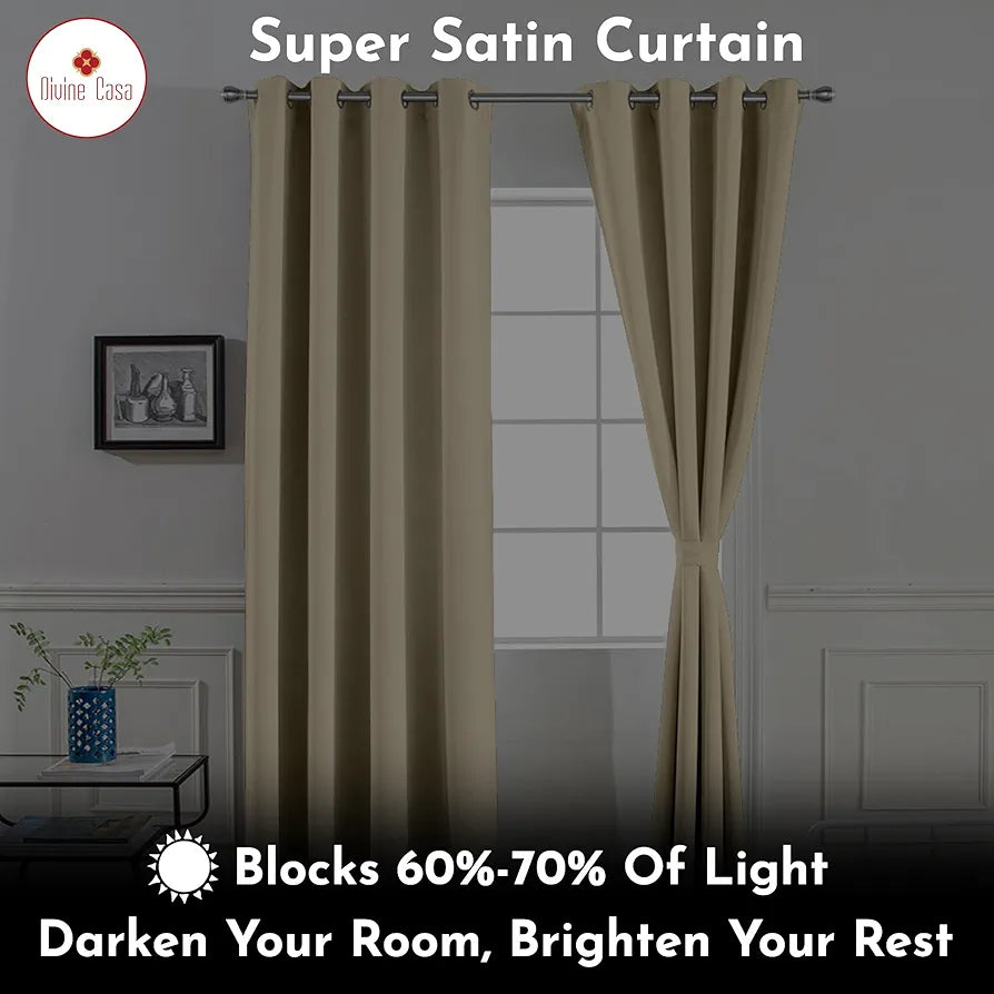 Divine Casa Super Satin Blackout Window Curtains Solid Panels for Complete Light Block Size 5 Feet Silky Touch & Thermal Insulation Colour Cherry Red (Pack of 2)
