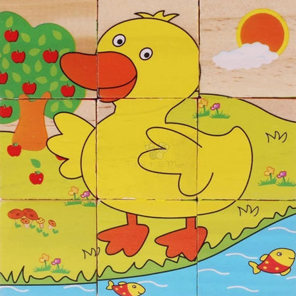 Trinkets & More - 3D Jigsaw Puzzle Wooden Cube Block 6 Face 9 Pieces with Storage Tray Kids 3+ Years 