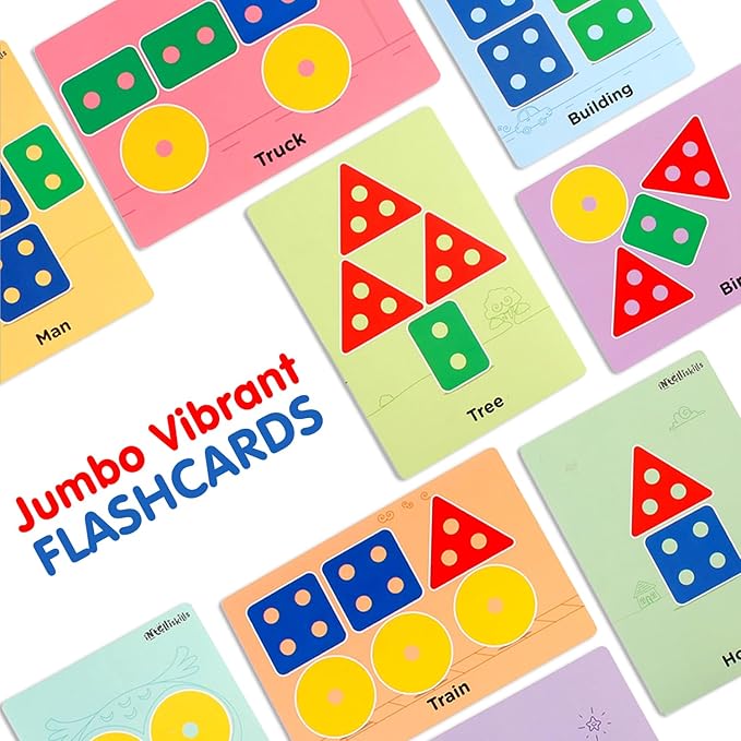 Fristcry Intelliskills Premium 18 Pcs Wooden Geometric Shape Sorter & Flash Card for Kids | Educational Blocks Puzzles for Boys & Girls