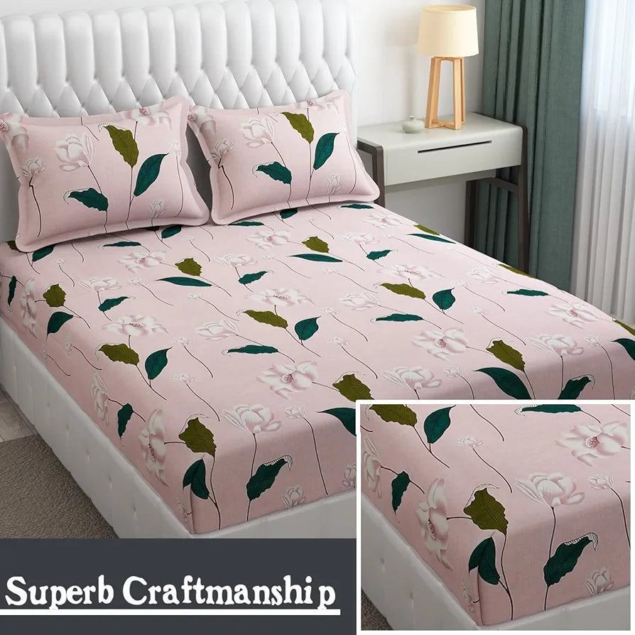 Fresh From Loom Floral King Size Bedsheet Microfiber Rotary Printed Hypoallergenic Wrinkle Free With 2 Pillow Covers Multicolor 144 TC Flamingo