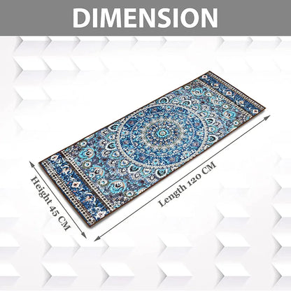 Ishro Home 3d Printed Bedside Runner Carpet Anti Skid For Home Kitchen Colour Geometrical Blue