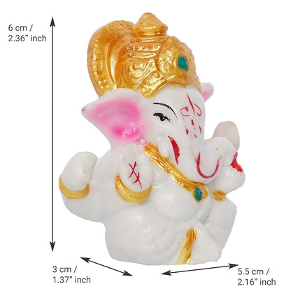 Ecraftindia White Resin Lord Ganesha Idol With Golden Mukut | Lord Ganesha Idol