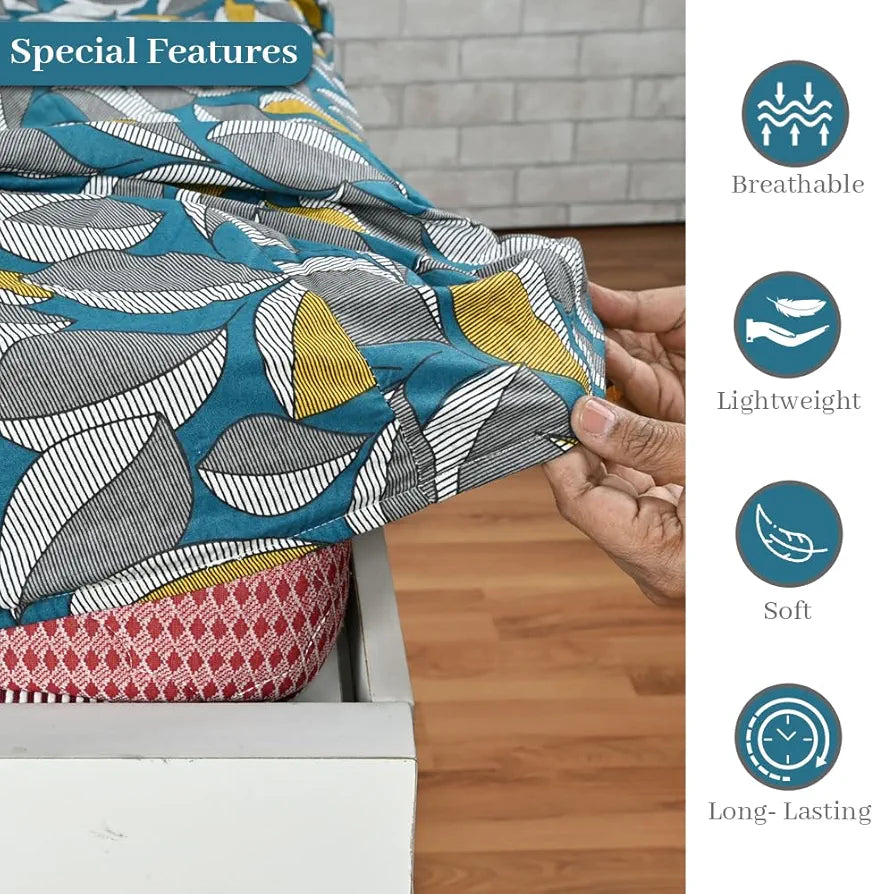 Divine Casa Floret 100% Cotton King Fitted Bedsheet 144 TC Deep Pocket Design Soft & Breathable Fabric Colour Woody Petals