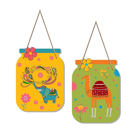 Artvibes Rajasthani Art Decorative Wall Art Mdf Wooden Wall Hanger for Living Room | Set of 2