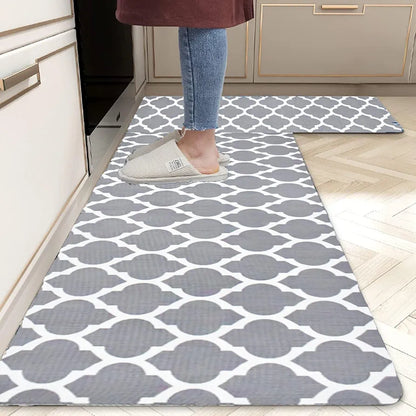 Ishro Home Velvet Premium Kitchen Mats For Floor Kitchen Runner 2 Pcs Set Colour Grey Diamonds