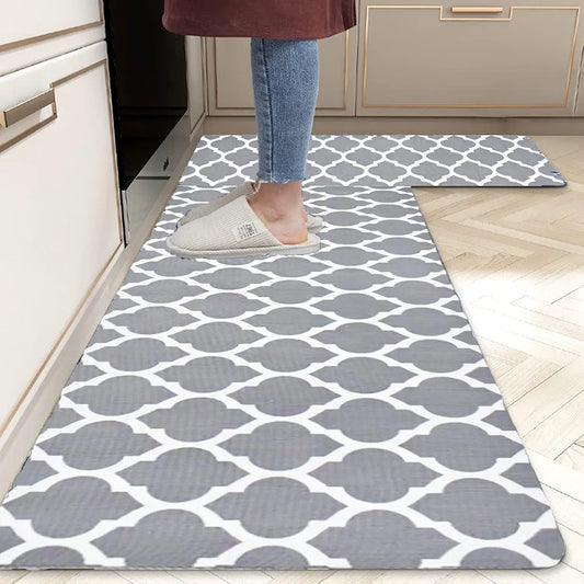 Ishro Home Velvet Premium Kitchen Mats For Floor Kitchen Runner 2 Pcs Set Colour Grey Diamonds