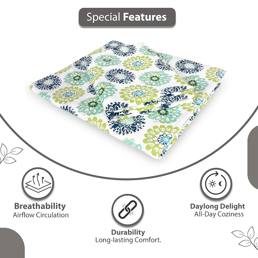 Divine Casa 144 TC 100% Cotton Single Bedsheet with 1 Pillow Cover  Flral Pattern Colour Calery