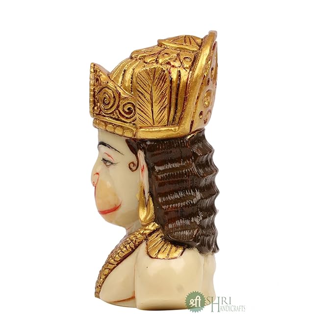 Indicast Resin 4" Inch Lord Hanuman Head Painting Bajrangbali Idol Gift Article Decorative Showpiece Handcrafted Balaji Murti