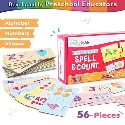 Firstcry Intelliskills Premium 56 Pcs Alphabets & Numbers Jigsaw Puzzle for Kids | Learn With Spell & Count Puzzles