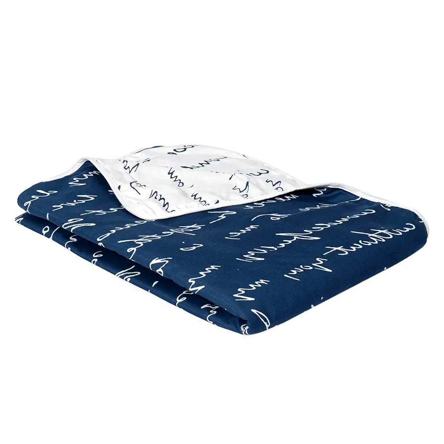 Divine Casa Microfiber 120 GSM Single Bed Dohar Navy Blue Typography Print Lightweight Reversible AC Blanket