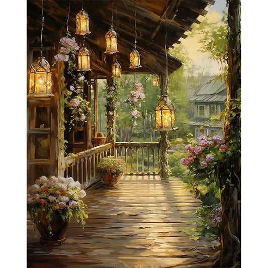 HASTHIP® DIY Paint by Numbers Kit Countryside Hallway DIY Oil Paint by Numbers Canvas Wall Decoration DIY Number Painting Natural Scenery Oil Paint Home Decoration, 40 x 50 cm