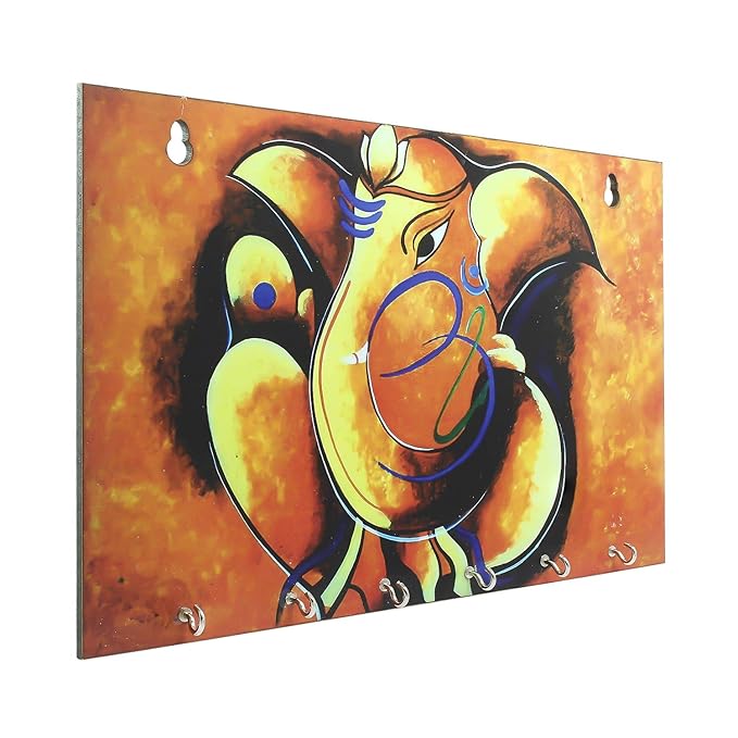 Ecraftindia Lord Ganesha Theme Wooden Key Holder With 6 Hooks